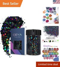Holographic Chunky Glitter, 4.9oz/ 140g Black Craft Glitter Powder Mixed Chun...