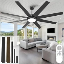 72 Inch Ceiling Fans with Lights and Remote, Outdoor Indoor Black LED Big Cei...