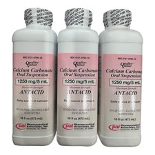 Calcium Carbonate Antacid Oral Suspension 1250mg/5mL Sugar Alcohol Free 3 pack