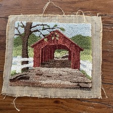 Finished Hooked Seat Cover covered Bridge DiFranza Designs 8 x 10