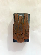 Vintage Set Of Three 7 Up Bottles Wood & Copper Printing Block