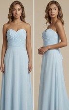 Handmade Strapless Blue Formal Gown Silk Lined Corset Back XS Prom