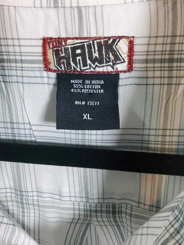 Tony Hawk Gris/Blanco Cuadros Rt. Camisa abotonada gráfica hombro trasero talla XL... Foto 2 de 4