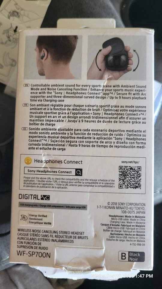 Sony WF-SP700N Wireless In-Ear Headphone - Black - Image 4 of 4