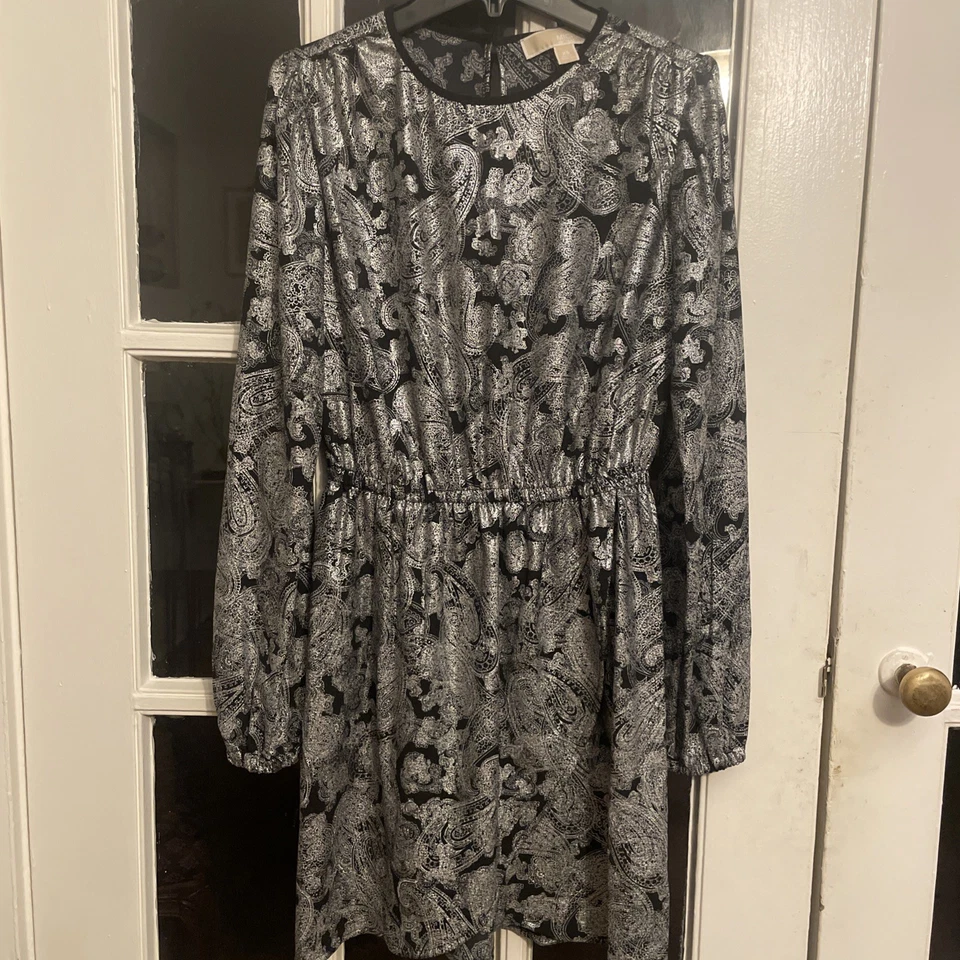 Vestido Michael Kors Nuevo con Etiquetas XS Negro Plateado Fiesta Cóctel Fecha Noche Foto 3 de 4