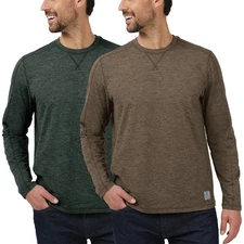 Rugged Elements Men's Long Sleeve Crew Tee - 2-pack - Green/Brown - Large - New