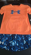 New Under Armour, Boys 2-Piece Shorts  T-Shirt Set Orange / Blue Camo