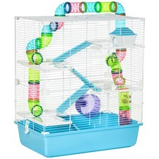 PawHut Hamster Cage w/ Water Bottle, Exercise Wheel, Tubes, Ramps-Light Blue