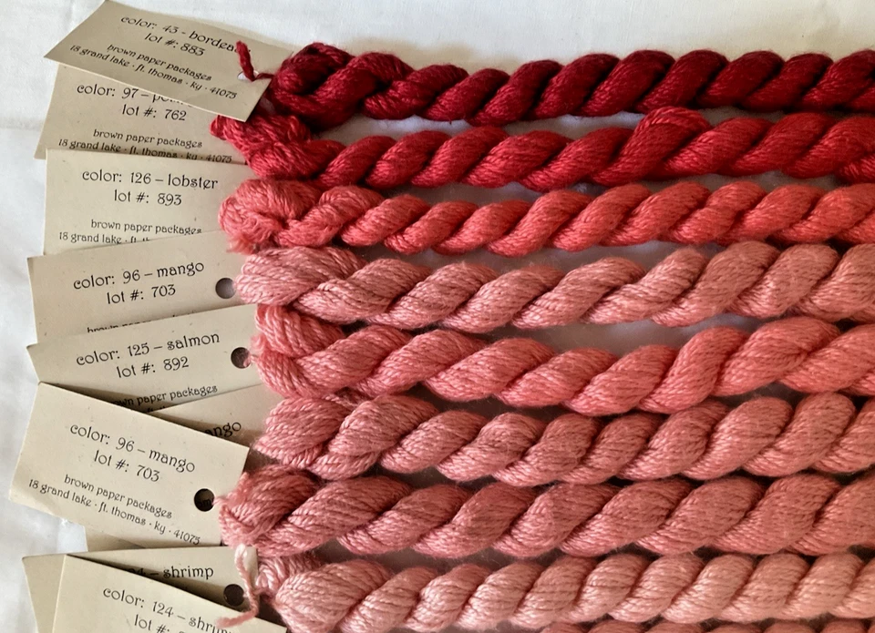 Needlepoint Embroidery Thread Ribbon Lot of 10 Silk & Ivory Corals to Reds New - Image 2 of 4