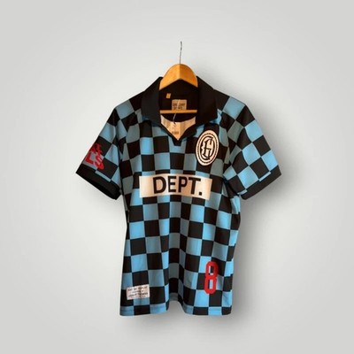 Gallery Dept Alvarado Kariertes Fußball Trikot Polo Blau/Schwarz - Größe M (Neu mit Etikett)