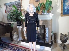 New Valentino Black & White Polka Dot Knit Dress Set w/Bow Accent Size M