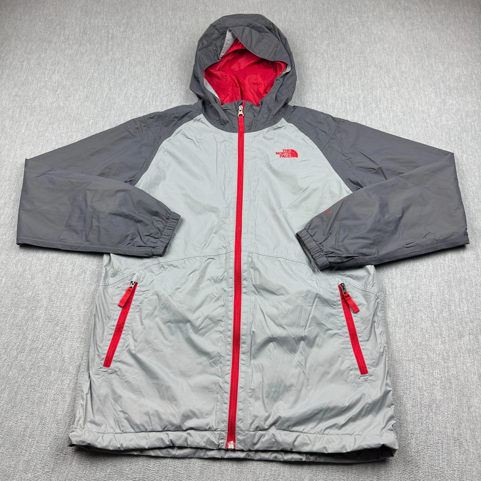 The North Face Jacket Boys XL Gray Windbreaker Dryvent Hooded Rain Coat Full Zip