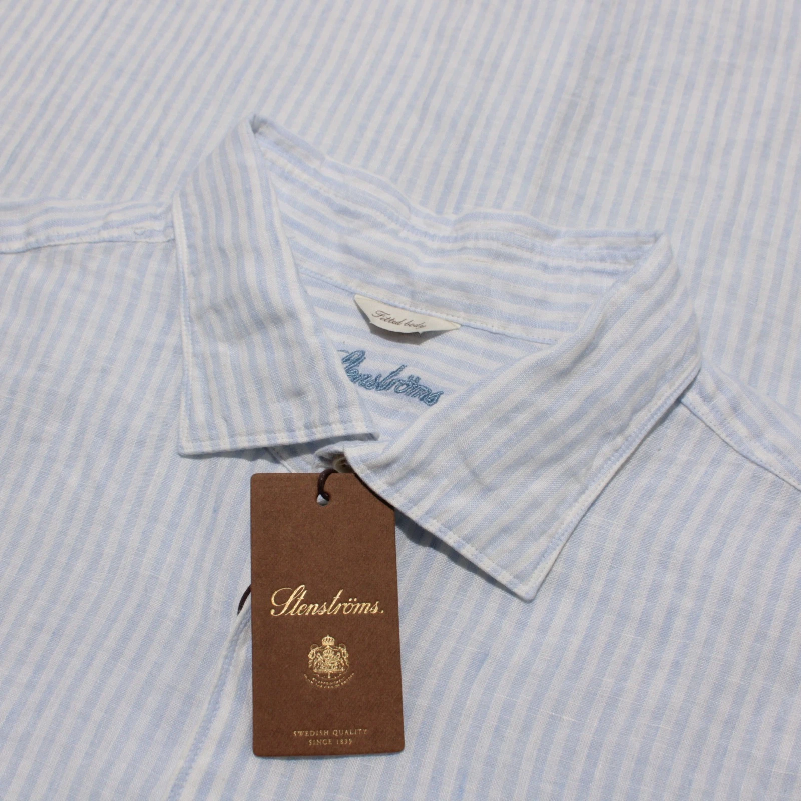 Stenstroms NWT Casual Button Down Shirt Size XXL Blue & White Stripes 100% Linen
