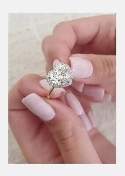 Anillo de compromiso con halo de moissanita corte corazón 2,50 TCW oro sólido multicolor de 14 k Foto 4 de 4