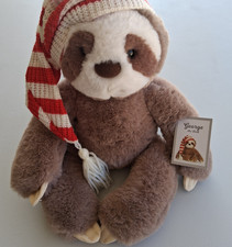 Aurora World George the Sloth Plush 14" Stuffed Animal Red White Striped Hat NWT