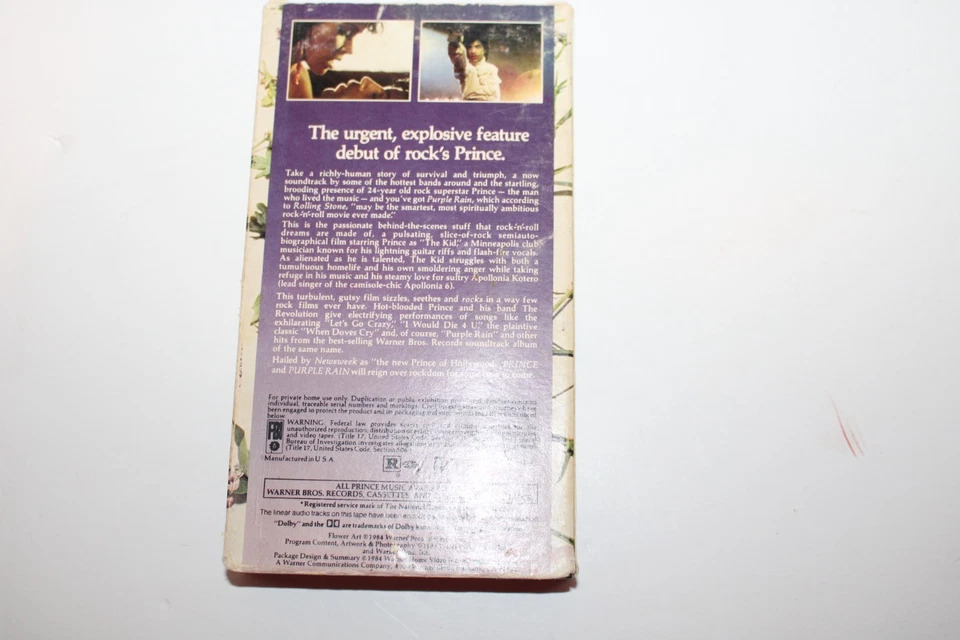 Prince Purple Rain VHS Music VCR Video Tape Used Prince 1984 Warner Slip Foto 2 de 4