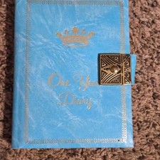 Vintage Blue Gold One Year Diary w Lock