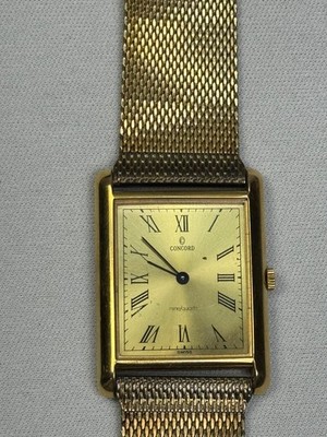 Vintage Concord Nine/Quartz Tank Watch Solid 10K Gold Case Kestenmade Mesh Band