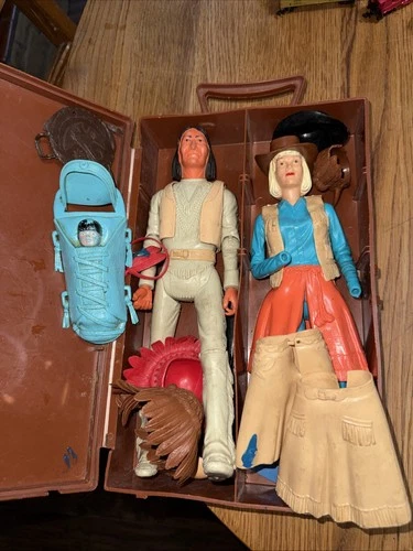 Marx Cowgirl and Indian Figures With Best Of The West Case Vintage