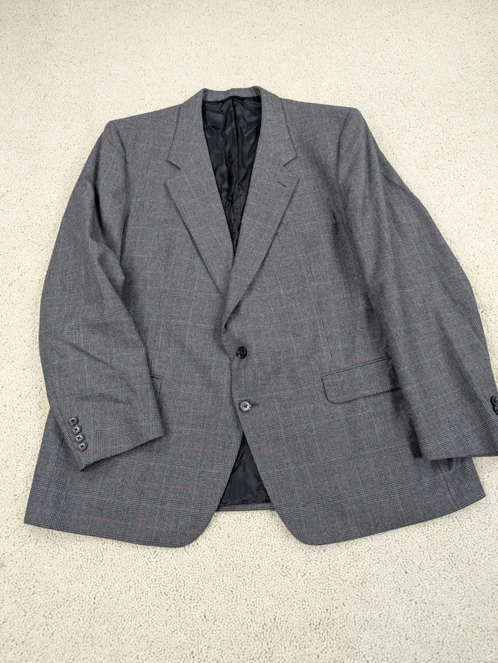 Костюм мужской 46L 42 x 28 серый клетку шерсти фланели 2 изделия куртка брюки винтажный сделано в США - Изображение 2 из 4