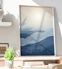 Navy Blue Wall Art Abstract Boho Printable Ocean Painting Blue Abstract Art