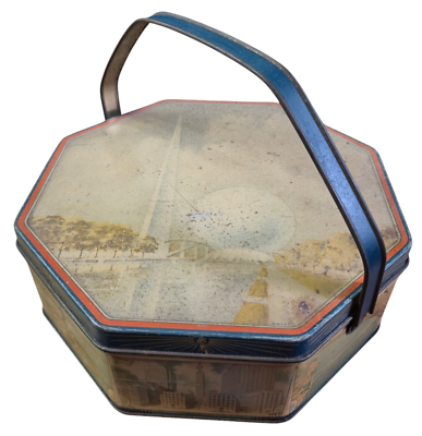 RARE Loose-Wiles Tin 1939 New York Worlds Fair Tin w Handle  RARE Loose-Wiles Tin 1939 New York Worlds Fair Tin w Handle Vintage Collectible main image 0