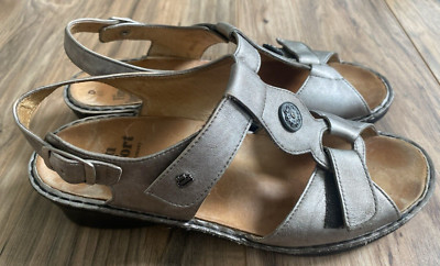 Finn Comfort Adana Womens Leather Sandals Silver Adjustable Strap Wedge Shoe 9