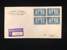 MA LEXINGTON APR 4 1925 REGISTERED FDC #619 BLOCK/4 BOXED CANCEL TO WORDEN