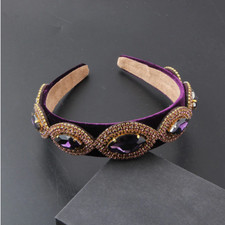 LUXURY HANDMADE PURPLE VELVET  RHINESTONE HEADBAND HAIR ACCESSORY, RACES
