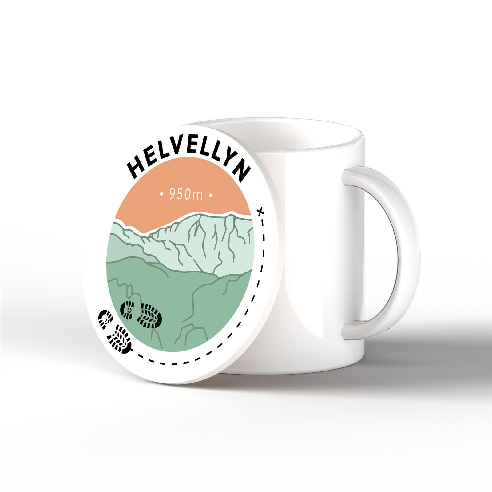 Helvellyn 950m Mountain Hiking Lake District Illustration Coaster Cork Base