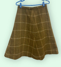 VTG 50's Jack Fin NY Olive Green plaid wool skirt A-Line lined Midi Mod MCM 12