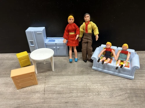 Vintage MARX Rubber Bendable Dollhouse Family Mother Father Sister Brother 1950s