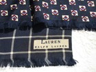 Ralph Lauren Fringe Silk 52x12 rectangle Reversible Scarf Geometric Check Blue — photo 3