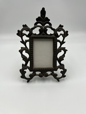 Vintage Victorian Brass, Ornate Easel Frame, Leaf Desing Heavy, 7" x 4 1/2"