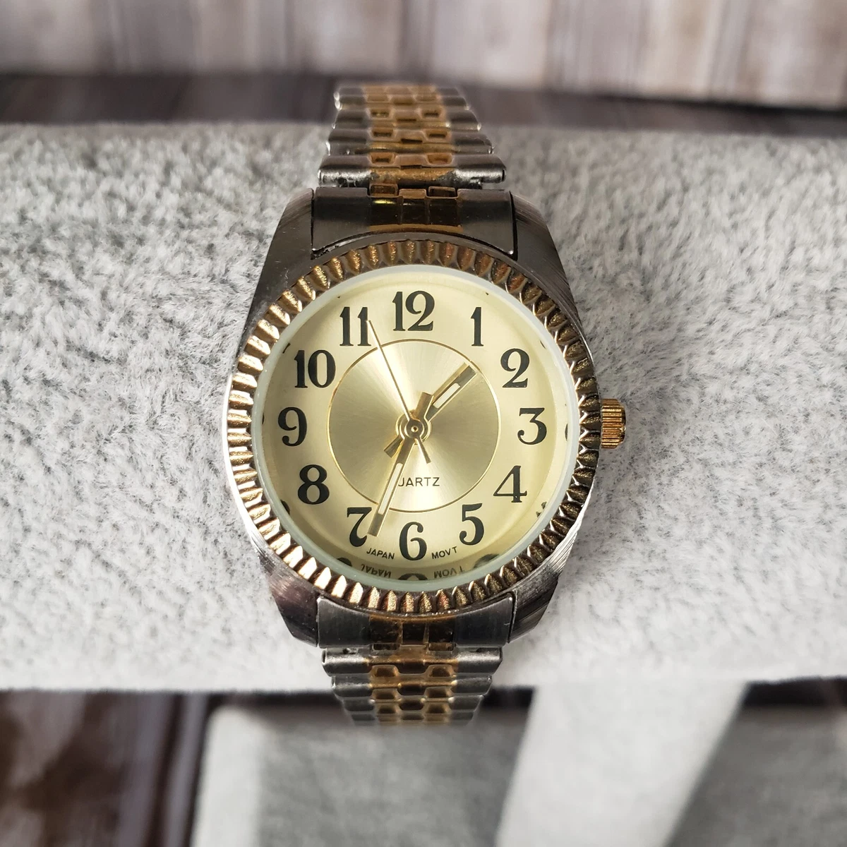 ADVANCE Women's Watch Gold/Silver Tone Stretch Bracelet NEW BATTERY INSTALLED