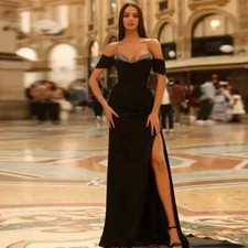Side Slit Beaded Evening Gowns Long A-line Off-the-shoulder Formal Dresses