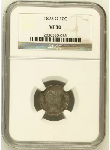 1892-O 10c Barber Dime - NGC VF30 - Better Date
