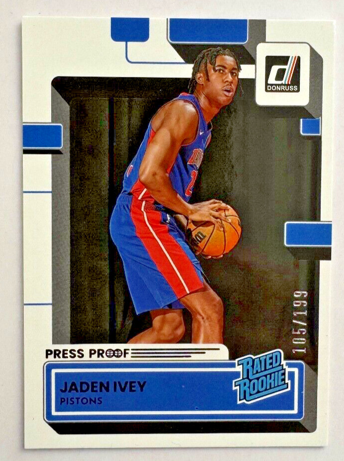 Jaden Ivey 2022-23 Panini Donruss PURPLE Press Proof RC #205 Pistons #'d /199