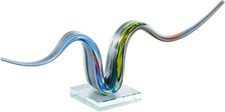 Glass Abstract Decorative Sculpture Wave Home Decor Statue with Clear Base, Acce