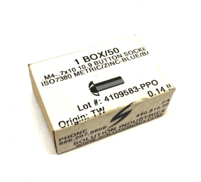 Solution Industries M4-.7x10 10.9 Button Head Socket Screw ISO7380 BOX OF 50