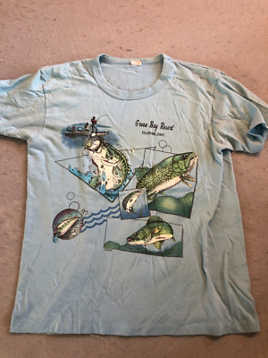 T-shirt Vintage Altuf World Class Angler - Turquoise Bleu Taille XL - Années 80 USA