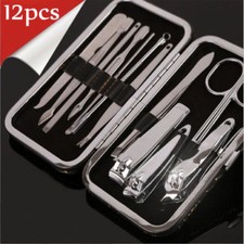 Nail Care 12Pcs Personal Manicure  Pedicure Set Travel Grooming Kit Steel Gold