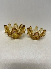 2 Vintage Made in Italy Hand Blown Amber Murano Art Nesting Bowls