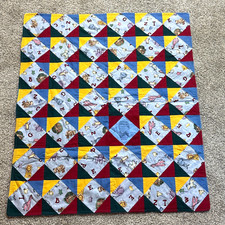Baby Quilt Blanket 34x40 Vintage Handmade Primary Colors Fleece Backed