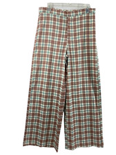 Time After Time Wide Leg Pants Womens Medium Blue Pink Cream Plaid Preppy Slacks