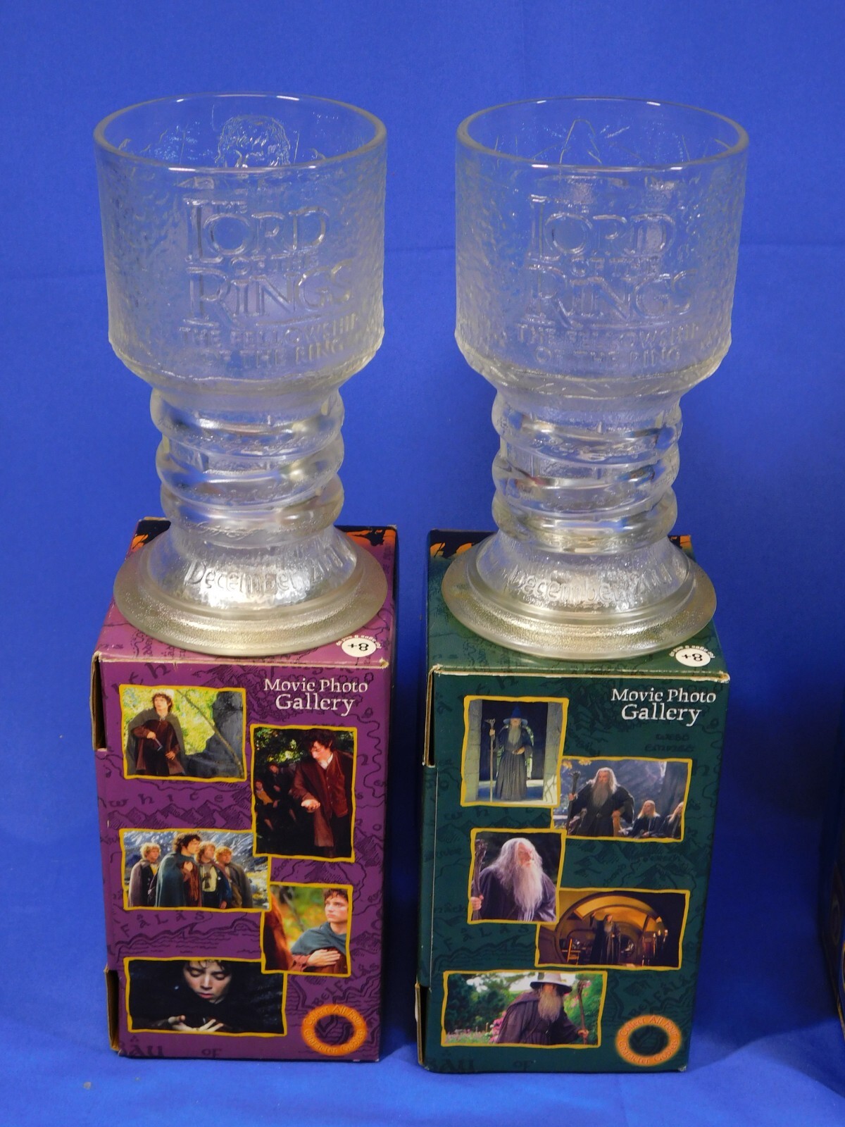 LORD OF THE RINGS BURGER KING LIGHTUP GLASS GOBLETS SET OF 4 2001 WITH