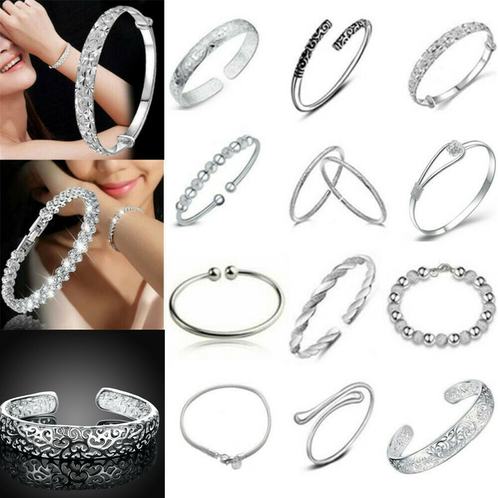 Sterling Silver Crystal Cuff Bangle Bracelet for Women-image