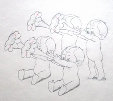 1935 WATERBABIES music trumpet WALT DISNEY Original Production cel Drawing