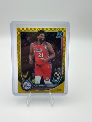 Joel Embiid 2025-26 Bowman Chrome Basketball #BCV-67 Yellow X-Fractor /75 76ers