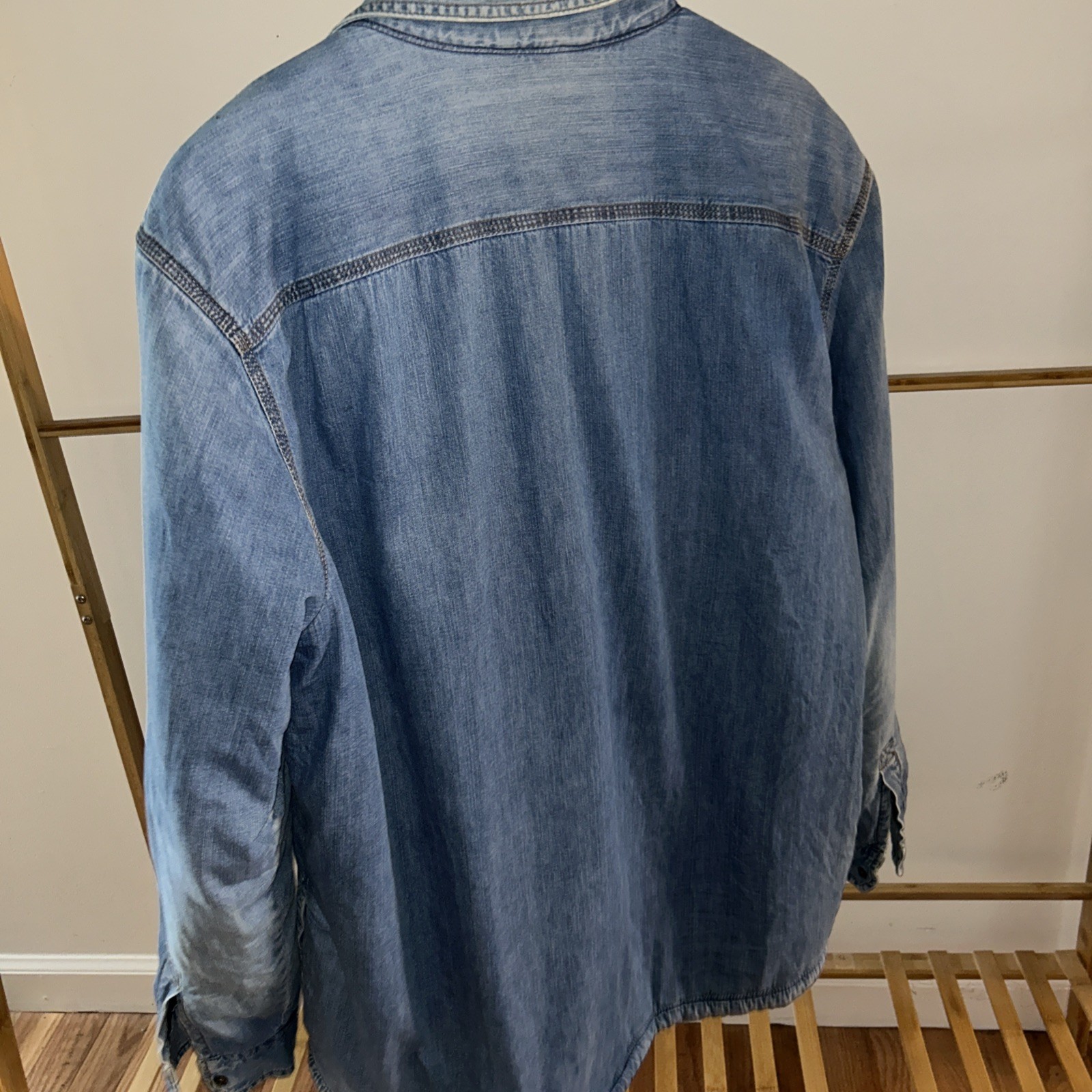 Men’s Large-Tall LL Bean Jean Denim Jacket Fleece Lined Distressed Chore Work LT image 5